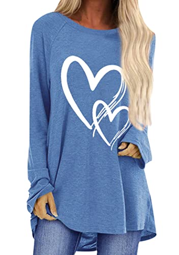 OMZIN Damen Rundhalsausschnitt Lose Sweatshirt Lässig Langarm Basic Sweatshirt Langarm Basic Sweatshirt Blau 3XL von OMZIN