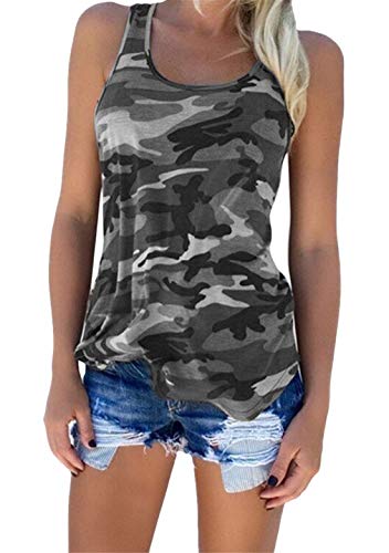 OMZIN Damen Rundhalsausschnitt Top Camouflage Casual Oberteile Für Frauen Tank Top Basic Weste Trägertop Grau XXS von OMZIN
