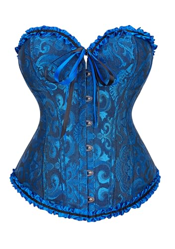 OMZIN Damen Satin Korsetts Top Lace Up Korsett Bustier Dessous Body Shaper Bustier Dunkelblau XXS von OMZIN