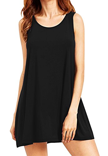 OMZIN Damen Shirtkleid Größen Ärmellos Strandkleider Rockbilly Trägershirt Sommerkleid Schwarz XL von OMZIN