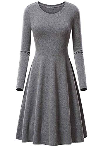 OMZIN Damen Shirtkleid Rundhals A-Linie Freizeitkleid Knielang für Herbst Freizeitkleid Blusenkleid Herbst Kleid Grau M von OMZIN