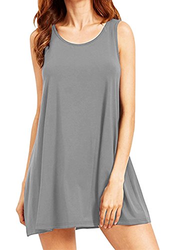 OMZIN Damen Shirtkleid Tank Top Kleid Swing Sommerkleid Rundhals Swing Rockbilly Strandkleider Grau XL von OMZIN