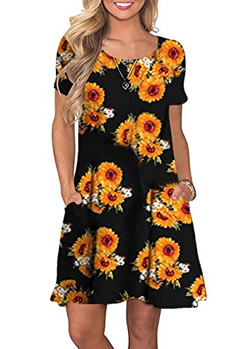 OMZIN Damen Sommer Basic Shirtkleid Casual Kleider Bequem Lässiges Casual Kleid Schwarze Sonne 2XL von OMZIN