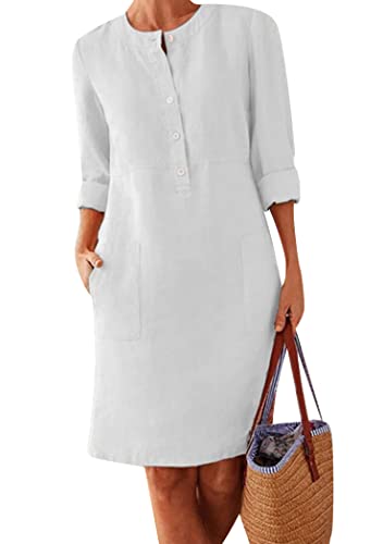 OMZIN Damen Sommer Casual Midi Kleid Kurzarm T Shirt Kleider Mit Taschen Weiß 3XL OMZIN Damen Sommer Casual Midi Kleid Kurzarm T Shirt Kleider Mit Taschen Weiß 3XL von OMZIN