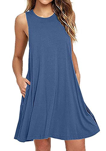 OMZIN Damen Vest Dress Oversized Sommerkleid Lose Mini Dress mit Taschen Dunkelblau 3XL von OMZIN