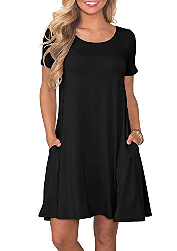 OMZIN Damen Sommer Kleid Tunika mit Tasche Sommer Kleidung Kurzarm Lässiges Kleidung Schwarz 4XL von OMZIN