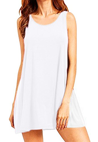 OMZIN Damen Sommer Strandkleid Tank Top Kleid Swing Sommerkleid Ärmellos Swing Trägershirt Sommerkleider Weiß L von OMZIN