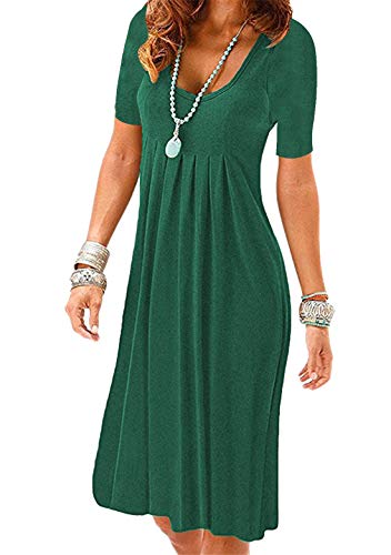 OMZIN Damen Sommerkleid Mit Flatterndem Kleid Freizeitkleid Lässig Einfarbig Kleid Knielang Grün XL von OMZIN