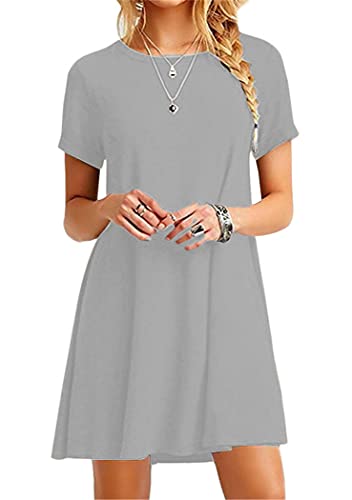 OMZIN Damen Sommerkleid Lockeres Shirtkleid Shirtkleid Basic Strandkleid Longshirt Rundhals T-Shirtkleid Grau S von OMZIN