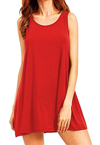 OMZIN Damen Sommerkleid Swing Ärmellos Freizeitkleid Knielang Einfarbig Sommerkleider Rot S von OMZIN