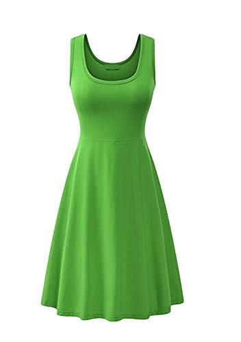 OMZIN Damen Sommerkleid Swing Baumwolle Freizeitkleid Midi Partykleid Grün L von OMZIN