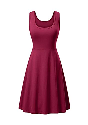 OMZIN Damen Sommerkleider Baumwolle Rockbilly Freizeitkleider Swing Sommer Sommerkleid Weinrot M von OMZIN