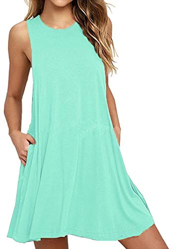 OMZIN Damen Sonnenkleid Sommer lässig einfach locker Strandwaer mit Taschen Tank Sonnenkleid Übergröße Mint Grün XXL von OMZIN