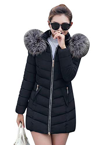 OMZIN Damen Steppjacke Übergangsjacke Jacke Gefüttert Mit Kapuze Und Stehkragen Langer Mantel Daunenmantel Steppmantel Mit Kapuze Schwarz S von OMZIN