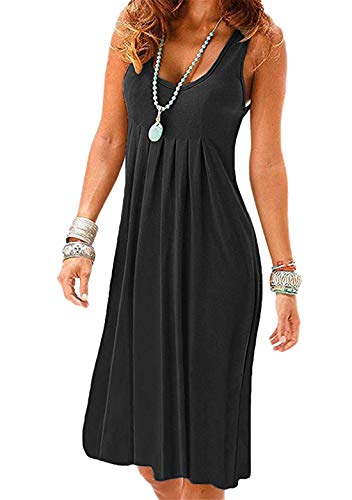 OMZIN Damen Sommer Basic Casual Crewneck Strandkleid Knielanges ärmelloses Swing-Tankkleid Blk 3XL von OMZIN