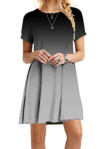 OMZIN Damen Strandkleid Lose Fit Kurzarm Swingkleider für Damen Elegant Kleid Shirtkleider Blumenmuster Lockeres Kleider A-Linie Grau XXL von OMZIN