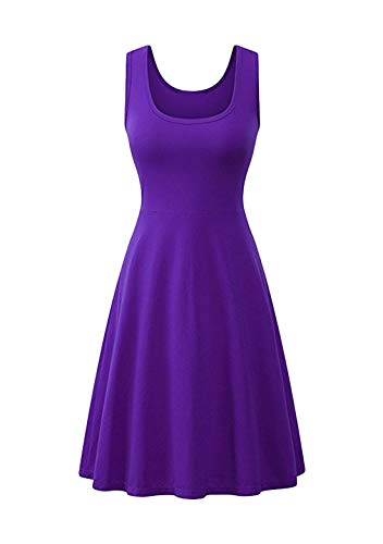OMZIN Damen Strandkleider Midi Rundhals Partykleid A-Linie Ärmellos Sommerkleid Violett 3XL von OMZIN
