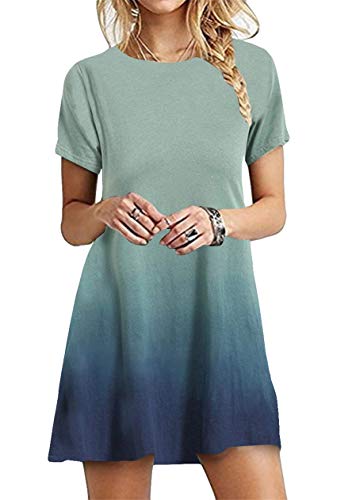OMZIN Damen A Line Vintage Beach Crewneck Tshirt Kleid Einfaches Kurzarm Kleid Army Green Gradient 5XL von OMZIN