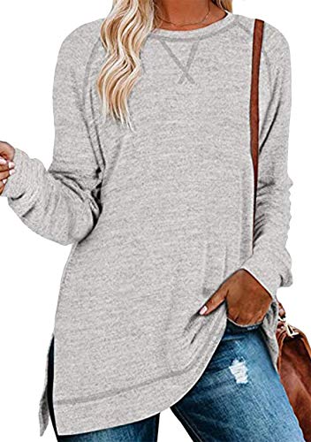 OMZIN Damen Sweatshirt Casual Farbblock Langarmshirt Rundhals Pulli Bluse Top Pullover Oberteile Sweatshirt Langarm Hell Grau L von OMZIN