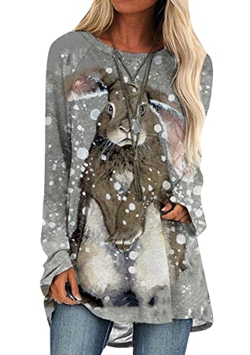 OMZIN Damen Sweatshirt mit Osterhasen Print Raglan Langarm Hase Pullover Oberteil lässig locker Kaninchen Sweatshirt Xue Tu 3XL von OMZIN