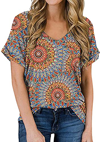 OMZIN Damen T-Shirt Tunika Langes Shirt T-Shirt Oberteile Kurzarm Shirt Orange Ring M von OMZIN