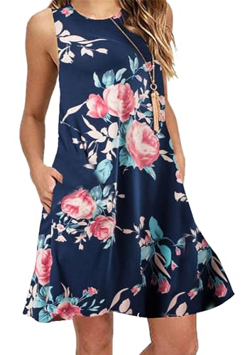 OMZIN Damen Tank Floral Mini Dress Swing Ärmelloses Kleid Crewneck Pockets Kleid Rosa Rose Blume L OMZIN Damen Tank Floral Mini Dress Swing Ärmelloses Kleid Crewneck Pockets Kleid Rosa Rose Blume L von OMZIN