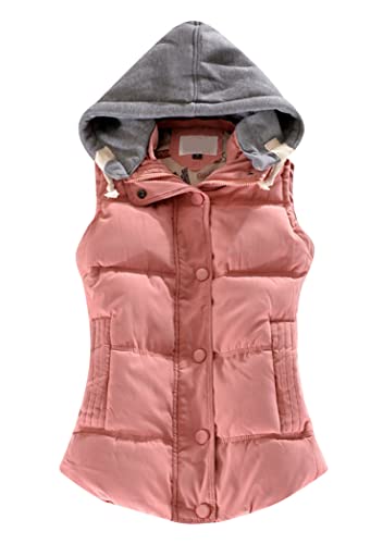 OMZIN Damen Übergang Parka Weste Outdoor-Weste Übergangsjacke Mit Abnehmbarer Kapuze Steppweste Rosa M von OMZIN