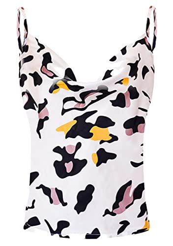 OMZIN Damen Unterhemd Gedruckt Sexy Shirt Sommer Vest Oberteile Vintage Seide T-Shirt Bluse Spaghetti Baumwolle Satin Unterhemd Strap Top White Leopard M von OMZIN