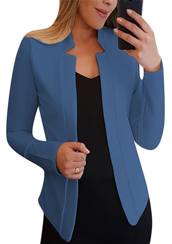 OMZIN Damen Unternehmen 3/4 Ärmel Offene Vorderseite Pullover Feste Farbe Gekürzte Lässige Strickjacke Blau M von OMZIN