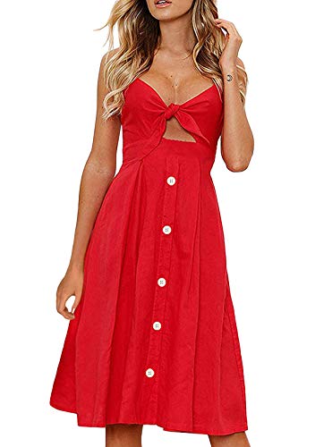 OMZIN Damen V Ausschnitt Kleid Damen Spitzenkleid Träger Rückenfreies Kleider Sommerkleider Strandkleider Rot M von OMZIN