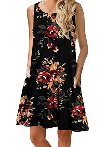 OMZIN Damen Kleid Weste Kleid Spitz Mit Tasche A-Linie Baumwolle Elegant Tunika Festliches Kleid Warm Schwarz Gelb Blume XXL von OMZIN