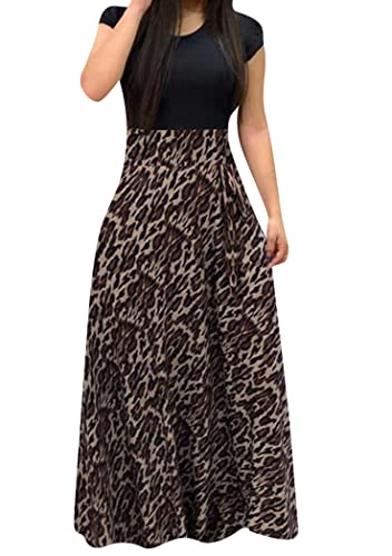 OMZIN Damen Vintage Elegant Floral Casual Cocktail Party Swing Kleider Langes Arbeitskleid Leopard S von OMZIN