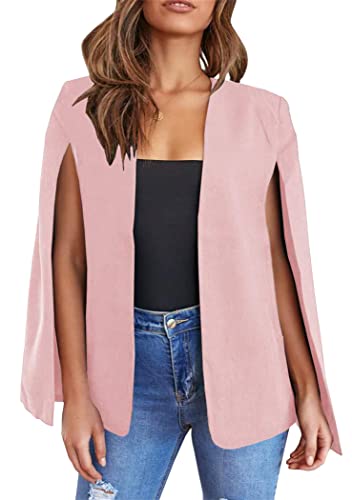 OMZIN Damen Vintage ärmelloses Offenes Vorderteil Cape Blazer Elegantes Schlichtes Schlankes Geteiltes Ärmel Cape Blazer Rosa M von OMZIN