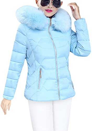 OMZIN Damen Winterjacke Warme Winterjacke Parka Damen Pelzmantel Damen Kurzjacke Kapuzenparka Daunenjacke Steppjacke Jacke Blau XXS von OMZIN