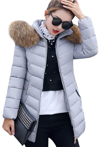 OMZIN Daunenjacke Damen Mantel Ultraleichte Steppjacke Parka Winterjacke Mit Kapuze Outwear Daunenmantel Fellkapuze Mantel Mit Kapuze Warmer Steppmantel Grau Xxs von OMZIN