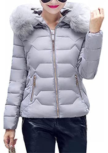 OMZIN Damen Wattierte Jacke Kunstpelz Kapuze Verdickte Winter Outwear Warmer Mantel Daunenmantel Parka Grau 2XL von OMZIN