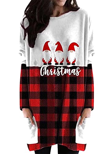 OMZIN Frauen Sweatshirt Weihnachten Elch Glocken Lustiger Druck Langarm O-Ausschnitt All-Match Lose Pullover Bluse Tops Plus Größe Winter Herbst Santa XXL von OMZIN