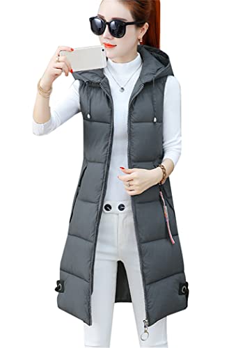 OMZIN Damen West Stehkragen Reißverschluss Steppweste Jacke Übergangsweate Ärmellos Daunenjacke Grau S von OMZIN
