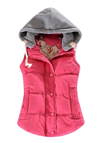 OMZIN Damen Weste Parka Übergang Steppweste Outdoor-Weste Übergangsjacke Mit Abnehmbarer Kapuze Rose XXS von OMZIN