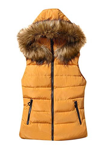 OMZIN Damen Weste Steppweste Outdoor Weste Mit Kapuze Stehkragen Jacke Winter Warm Kurzweste Leicht Winterjacke Gelb XXL von OMZIN