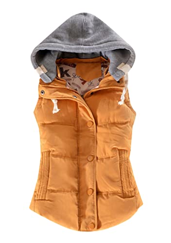 OMZIN Damen Weste Übergang Parka Übergangsjacke Mit Abnehmbarer Kapuze Steppweste Outdoor-Weste Gelb XS von OMZIN
