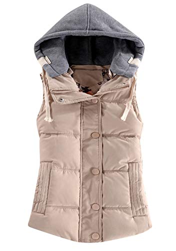 OMZIN Damen Weste Übergang Parka Übergangsjacke Steppweste Mit Abnehmbarer Kapuze Outdoor-Weste Beige L von OMZIN