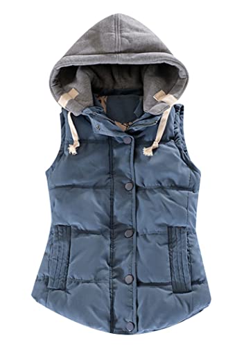 OMZIN Damen Weste Übergang Weste Steppweste Parka Übergangsjacke Mit Kapuze Navy Blau XXL von OMZIN