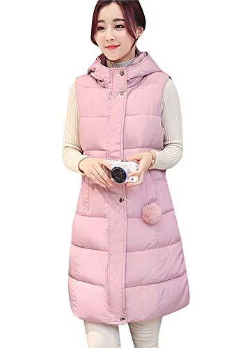 OMZIN Damen Westen Weste Hoodie Jacke Herbst Winter Warme Bequem Outwear Einfarbig Kapuzenpullover Rosa L von OMZIN