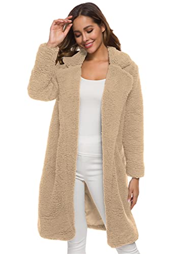 OMZIN Damen Winter Cardigan Lang Mantel Winterjacke Cardigan Kapuzenjacke Parka Trenchcoat Lang Jacken Outwear Langarm Strickjacken Winter Coat Beige XL von OMZIN