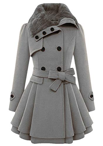 OMZIN Damen Winter Dicke Warme Wollmantel Mit Kapuze Slim Fit Winterjacke Lang Parka Grau XXS von OMZIN