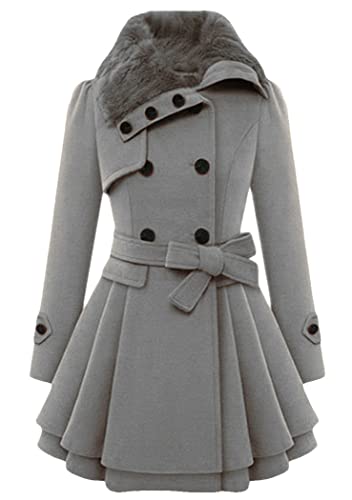 OMZIN Damen Winter Dufflecoat Wollmantel Wolljacke Camile mit Kapuze Übergangsjacke Grau XXS von OMZIN
