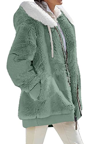 OMZIN Damen Winter Kapuzen Strickjacke in Übergröße Lässige Einfarbige Lose Mantel Basic Freizeitjacke Mit Reißverschluss Reines Grün L von OMZIN