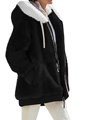 OMZIN Damen Winter Langarm Basic Jacke Mit Taschen Plüsch Einfache Strickjacke Einfarbig Warmer Freizeitmantel Pures Schwarz 5XL von OMZIN