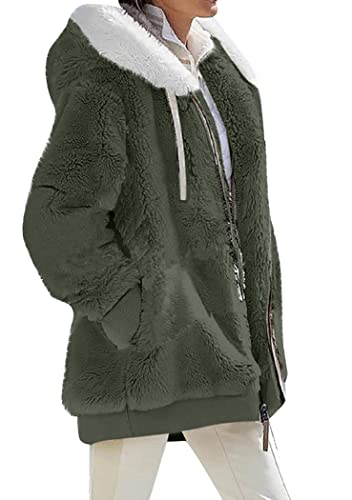 OMZIN Damen Winter Lockerer Warmer Mantel Mit Kapuze Basic Jacke Mit Tasche Plus Größe Einfache Strickjacke Reines Armeegrün M von OMZIN